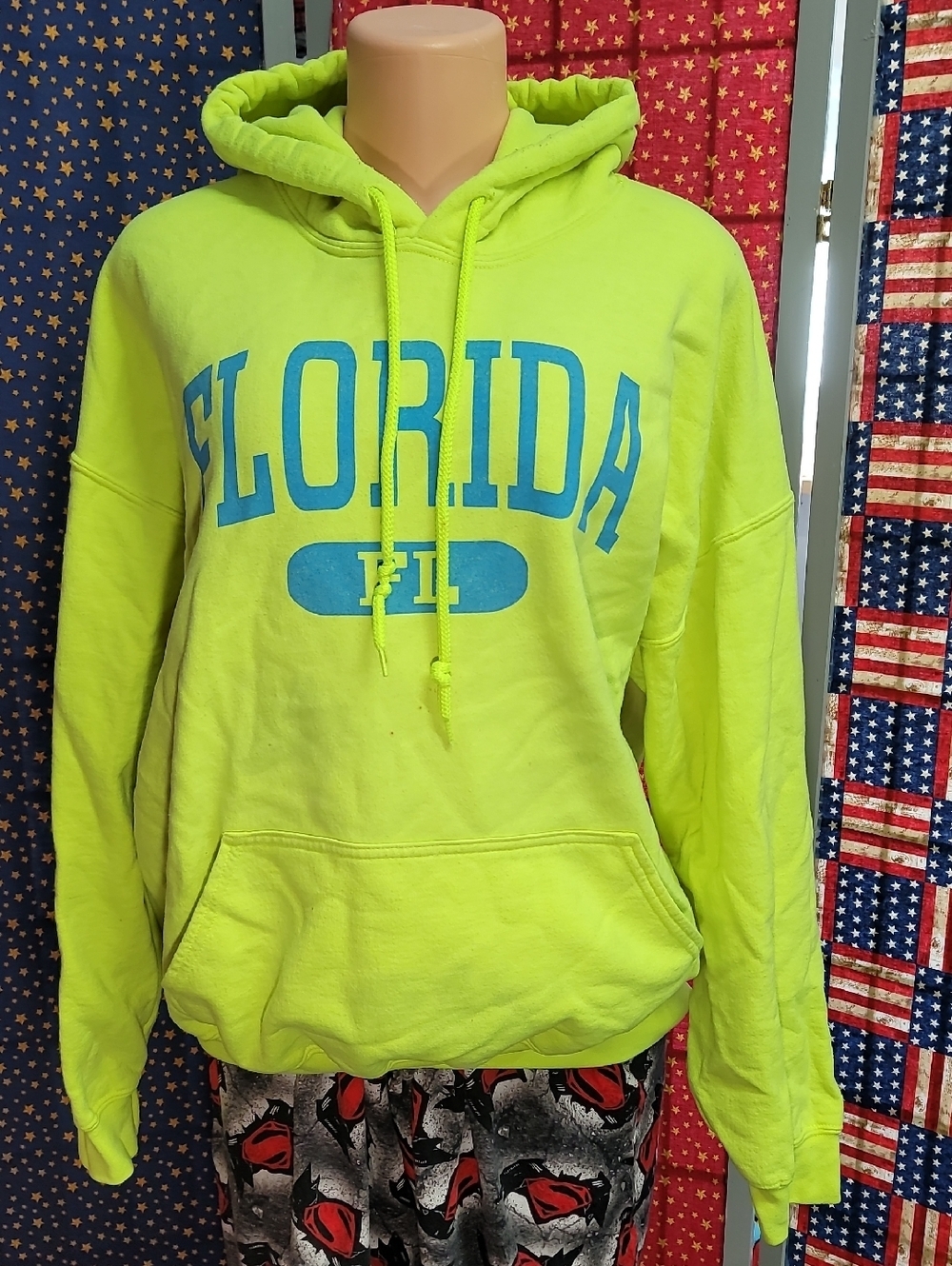 **Gildan Neon Yellow Crewneck Hoodie with Blue FLORIDA Chest Print**